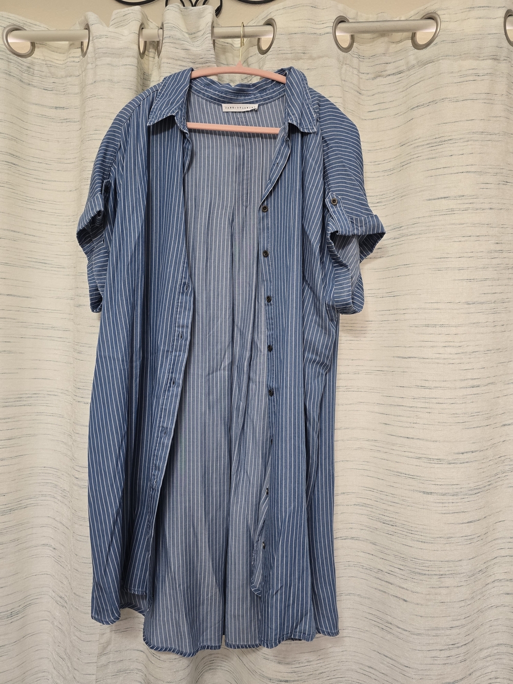 Jane and Delancey Blue Striped Button-Down Shirt Dress